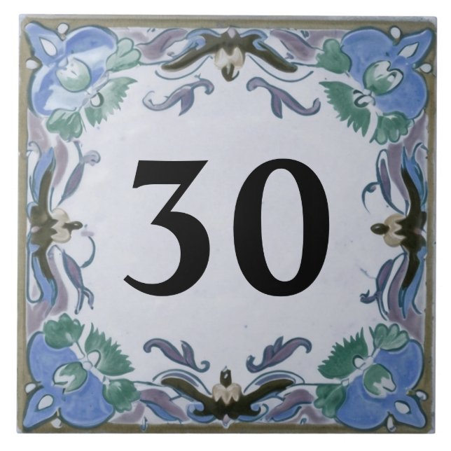 Anpassningsbar Blue Mediterranean House Number - s Kakelplatta (Framsidan)