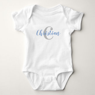 Anpassningsbar Blue Namn och Grått Initial Baby T- T Shirt