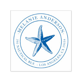 Anpassningsbar Blue Nautical Starfish Namn Returad Självfärgande Stämpel
