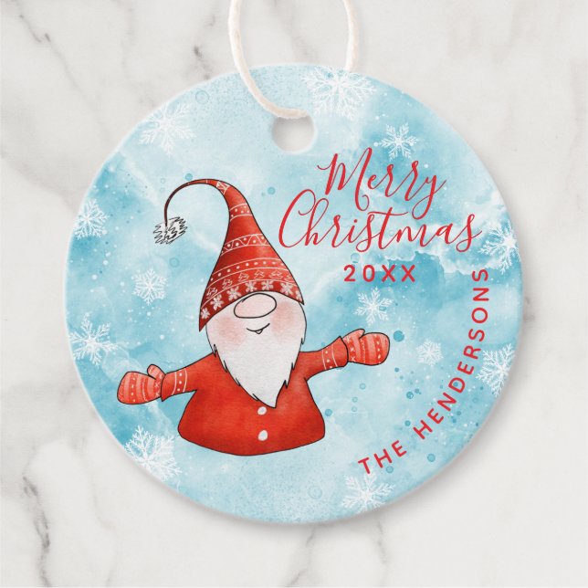 Anpassningsbar Blue och Red Cute Gnome God jul Gåvor Etiketter (Framsida)