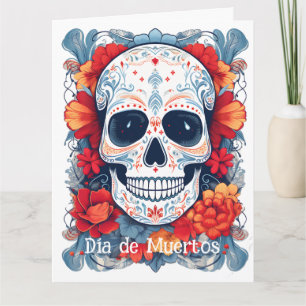 Anpassningsbar blue och red Día de Muertos Kort