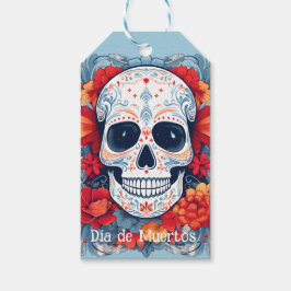 Anpassningsbar blue och red Día de Muertos Presentetikett