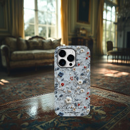 Anpassningsbar Blue och Red Embroized Blommigt med