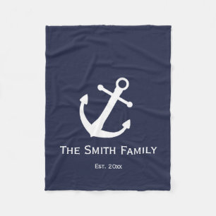 Anpassningsbar Blue och White Nautical Anchor Blan Fleecefilt