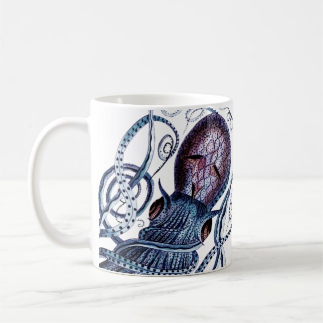 Anpassningsbar Blue Octopus modern lila i kustflot Kaffemugg (Vänster)