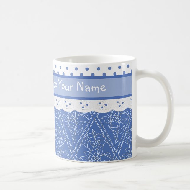 Anpassningsbar Blue Periwinkles Polka dots Faux Sn Kaffemugg (Höger)