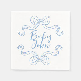 Anpassningsbar Blue Pojke Bow Baby Shower Napkins Pappersservett