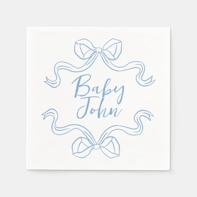 Anpassningsbar Blue Pojke Bow Baby Shower Napkins Pappersservett (Framsidan)