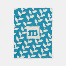 Anpassningsbar Blue Retro Löv Mönster Monogram Fleecefilt
