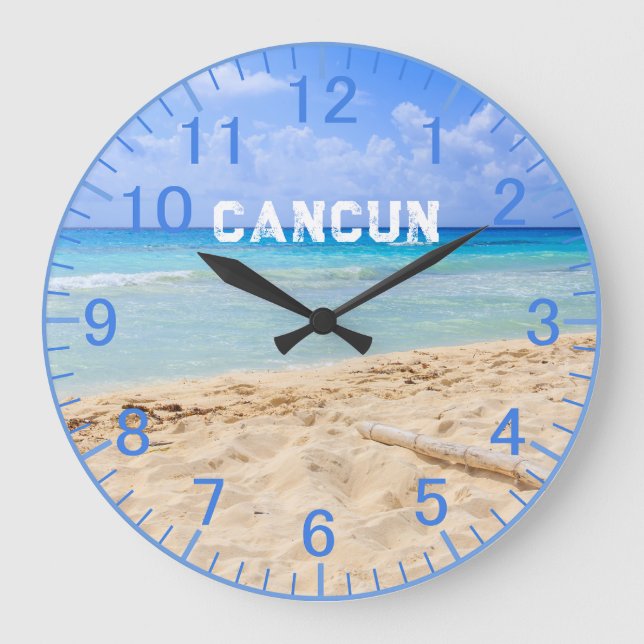 Anpassningsbar Blue Sand Beach Clock Stor Klocka (Framsida)