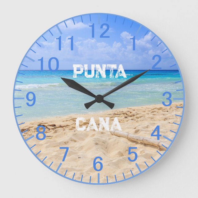 Anpassningsbar Blue Sand Beach Clock Stor Klocka (Framsida)