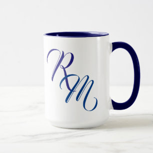 Anpassningsbar Blue Script Monogram Initial Kopp