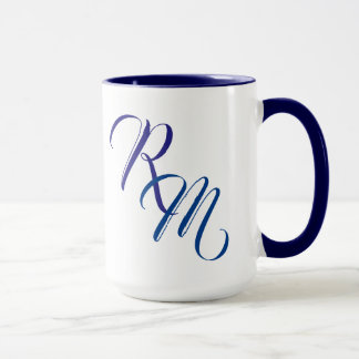 Anpassningsbar Blue Script Monogram Initial Kopp