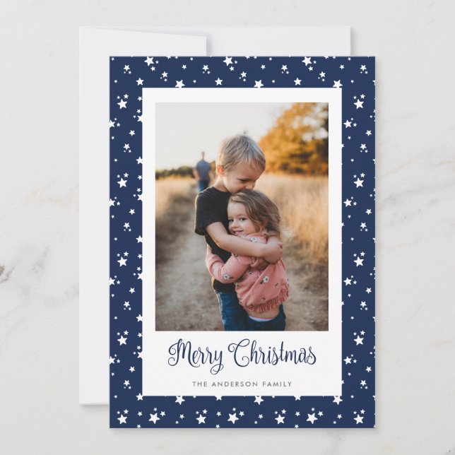 Anpassningsbar Blue Stars Photo God jul Card Julkort (Framsida)