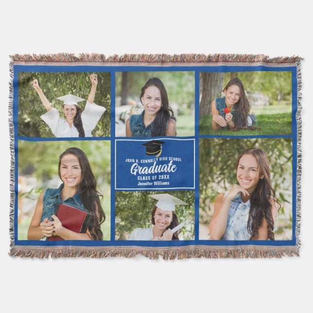 Anpassningsbar Blue Studenten Photo Collage Keepsa Filt (Framsidan)