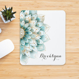 Anpassningsbar Blue Teal Guld Blommigt Mandala Mou Musmatta