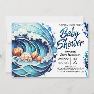 Anpassningsbar Blue Vatten Baby Shower Inbjudningar
