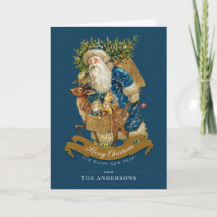 Anpassningsbar Blue Vintage Jultomten - helgdag Anteckningskort