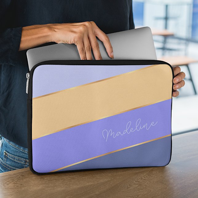 Anpassningsbar Blue Violet Lavender Soft Gult Rand Laptop Fodral (Skapare uppladdad)