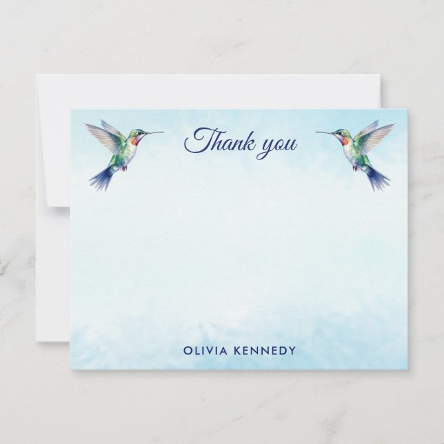 Anpassningsbar Blue Watercolor Hummingbird Tack Anteckningskort (Framsida)