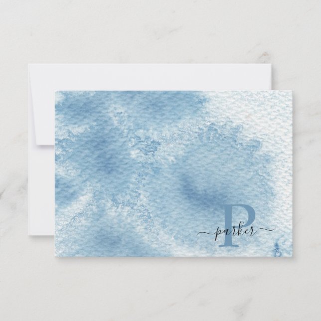 Anpassningsbar Blue Watercolor Initial Namn Monogr Tack Kort (Framsida)