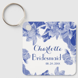Anpassningsbar Blue White Blommigt Bridesmaid Wedd Nyckelring
