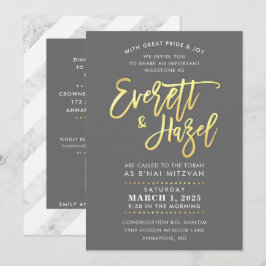 ANPASSNINGSBAR B'nai Mitzvah imitation guld skript Inbjudningar