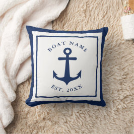 Anpassningsbar Boat Namn Anchor White Navy Nautica Kudde