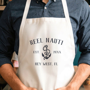 Anpassningsbar Boat Namn vid marinblått Rustic Anc Förkläde