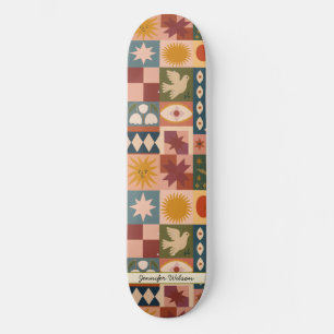 Anpassningsbar Bohemian Celestial Patchwork Mystic Mini Skateboard Bräda 18,5 Cm