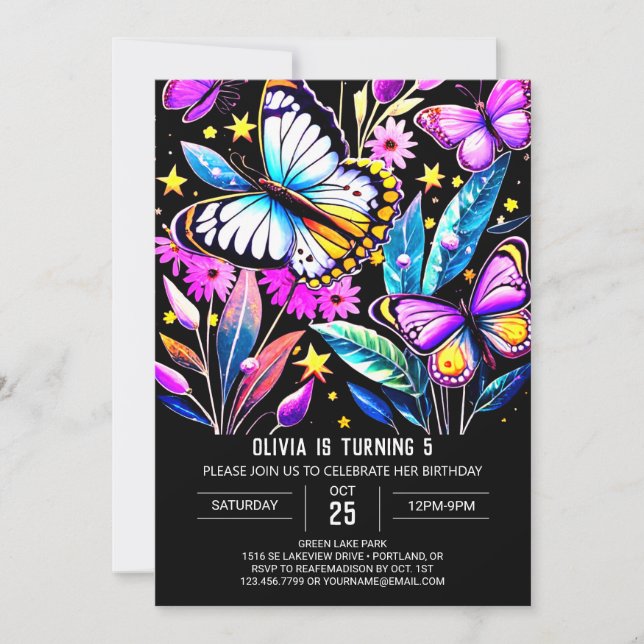 Anpassningsbar Bohemian Vibrant Butterfly Birthday Inbjudningar (Framsida)