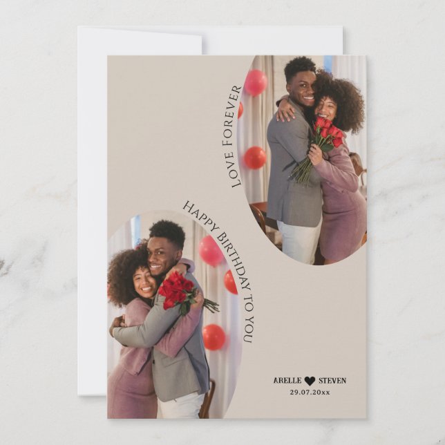 Anpassningsbar Boho Arch Birthday Two Photo Helgda Julkort (Framsida)