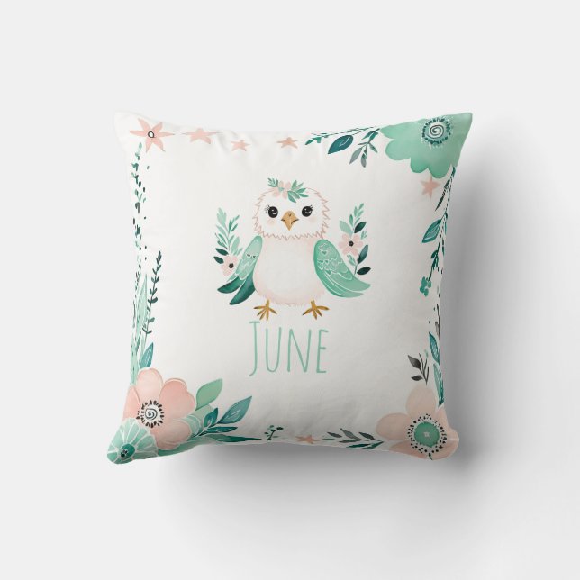 Anpassningsbar Boho Baby Bird Pillow Pastel Grönt Kudde (Baksida)