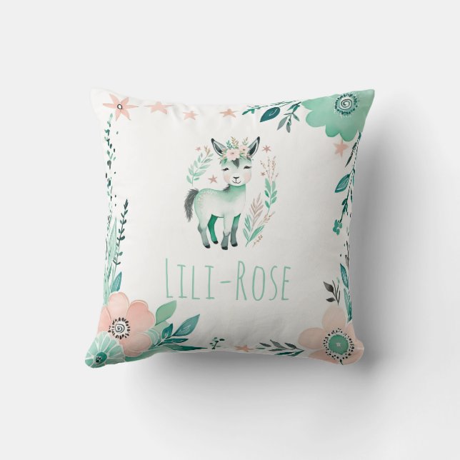 Anpassningsbar Boho Baby Donkey Pillow Pastel Grön Kudde (Baksida)