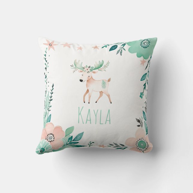Anpassningsbar Boho Baby Moose Pillow Pastel Grönt Kudde (Baksida)