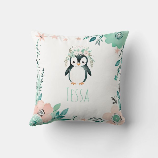 Anpassningsbar Boho Baby Penguin Pillow Pastel Grö Kudde (Baksida)
