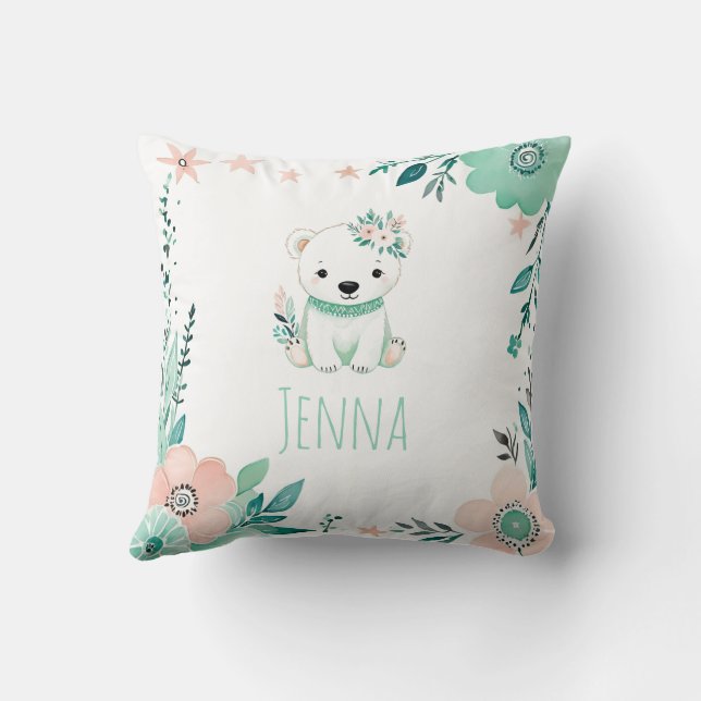 Anpassningsbar Boho Baby Polar Bear Pillow Pastel  Kudde (Baksida)