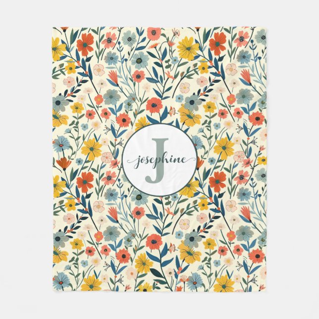 Anpassningsbar Boho Botanical Blomsterträdgård Fle Fleecefilt (Framsidan)