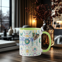 Anpassningsbar Boho Chic Mugg med Blommigt och Mån