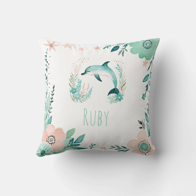 Anpassningsbar Boho Cute Dolphin Pillow Pastel Grö Kudde (Baksida)