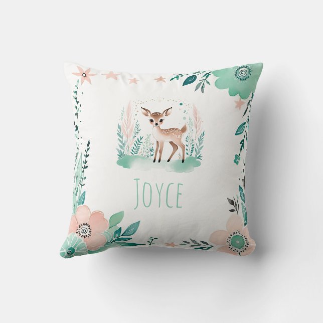 Anpassningsbar Boho Cute Fawn Pillow Pastel Grönt Kudde (Baksida)