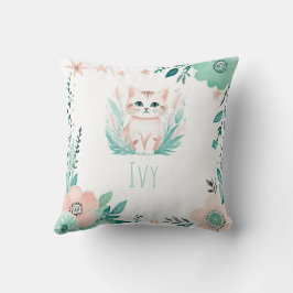 Anpassningsbar Boho Cute Kitten Pillow Pastel Grön Kudde