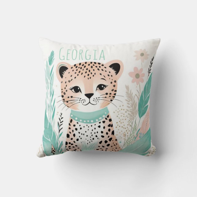 Anpassningsbar Boho Cute Leopard Pillow Pastel Grö Kudde (Baksida)