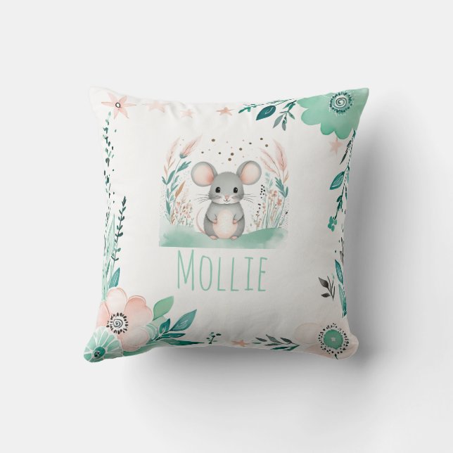 Anpassningsbar Boho Cute Mouse Pillow Pastel Grönt Kudde (Baksida)