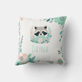 Anpassningsbar Boho Cute Raccoon Pillow Pastel Grö Kudde