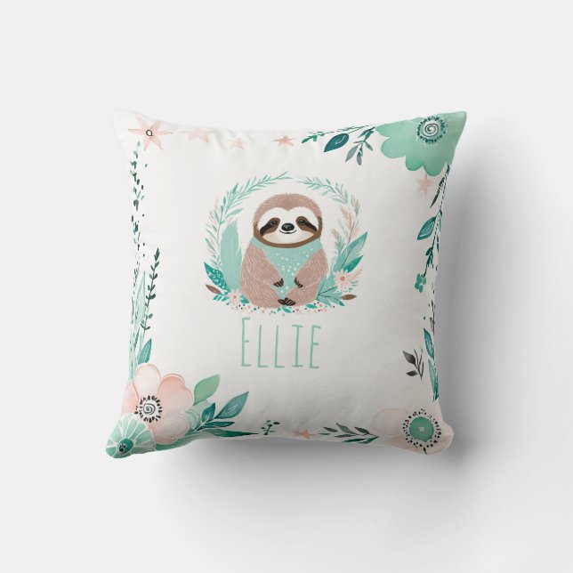 Anpassningsbar Boho Cute Sloth Pillow Pastel Grönt Kudde (Baksida)