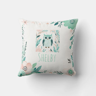 Anpassningsbar Boho Cute Uggla Pillow Pastel Grönt Kudde