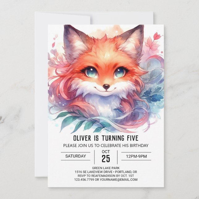 Anpassningsbar Boho Fox Birthday Inbjudningar (Framsida)