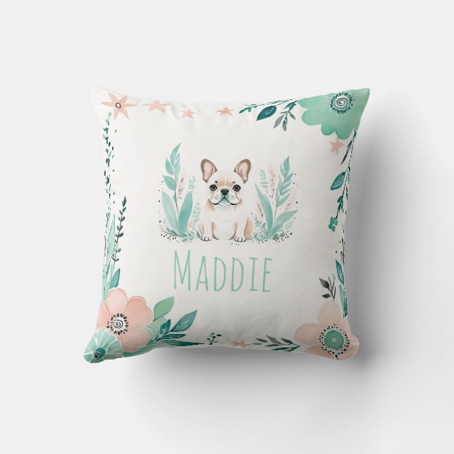 Anpassningsbar Boho Fransk Bulldog Pillow Pastel G Kudde (Baksida)