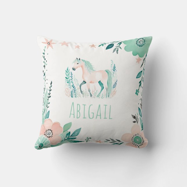 Anpassningsbar Boho Horse Pillow Pastel Grönt Kudde (Baksida)